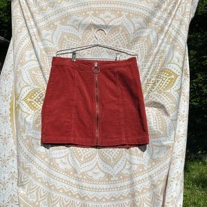 Red Corduroy Mini Skirt